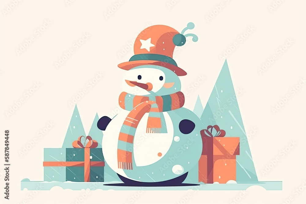 festive snowman with gifts and winter accessories. Generative AI