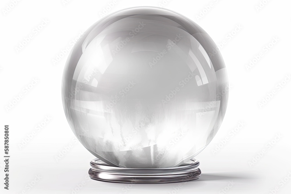 clear glass ball on a silver stand isolated on a white background. Generative AI