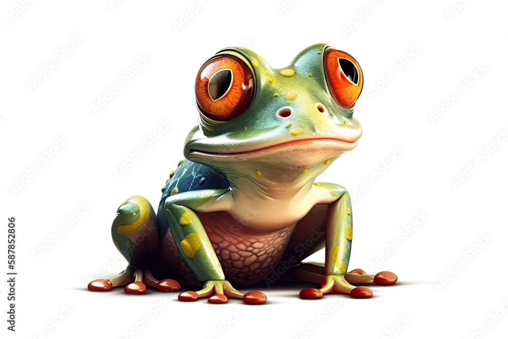 colorful frog with large orange eyes in a natural setting. Generative AI