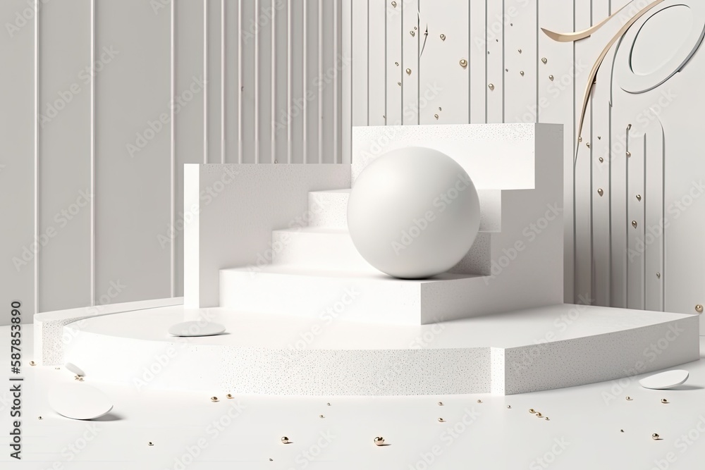 minimalistic white sculpture on a white pedestal. Generative AI