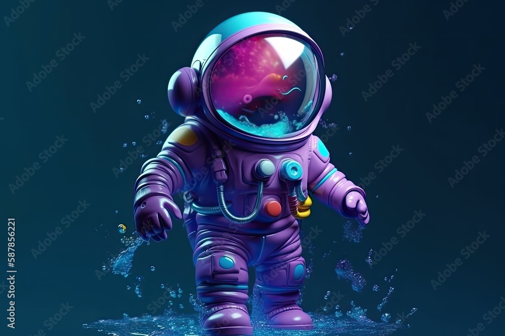 Illustration of an astronaut floating in a body of water with a view of the earth in the background.