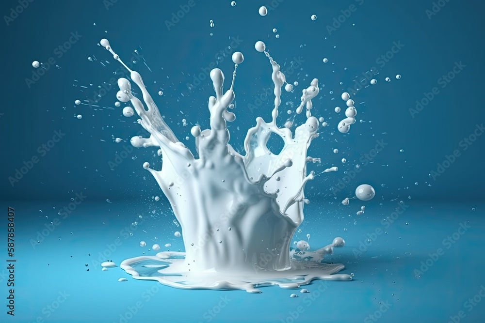 splash of milk on a blue background. Generative AI