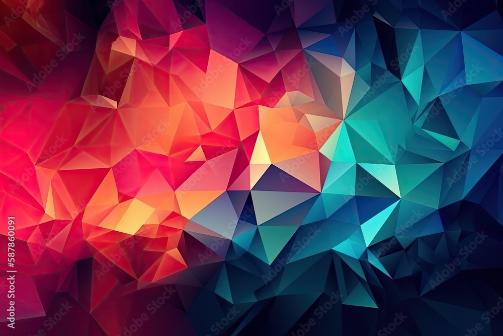 vibrant and geometric abstract background with overlapping triangles. Generative AI