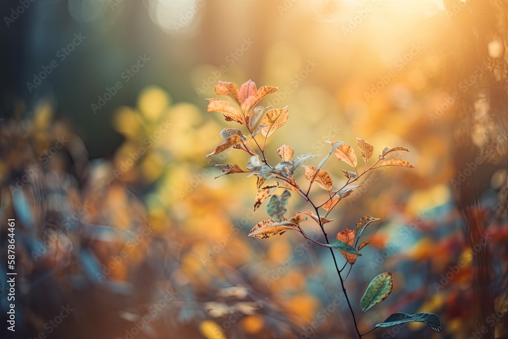 leafy plant in the foreground with a blurred background. Generative AI