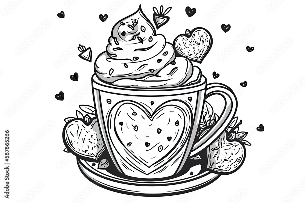 delicious cup of coffee topped with whipped cream and fresh strawberries. Generative AI