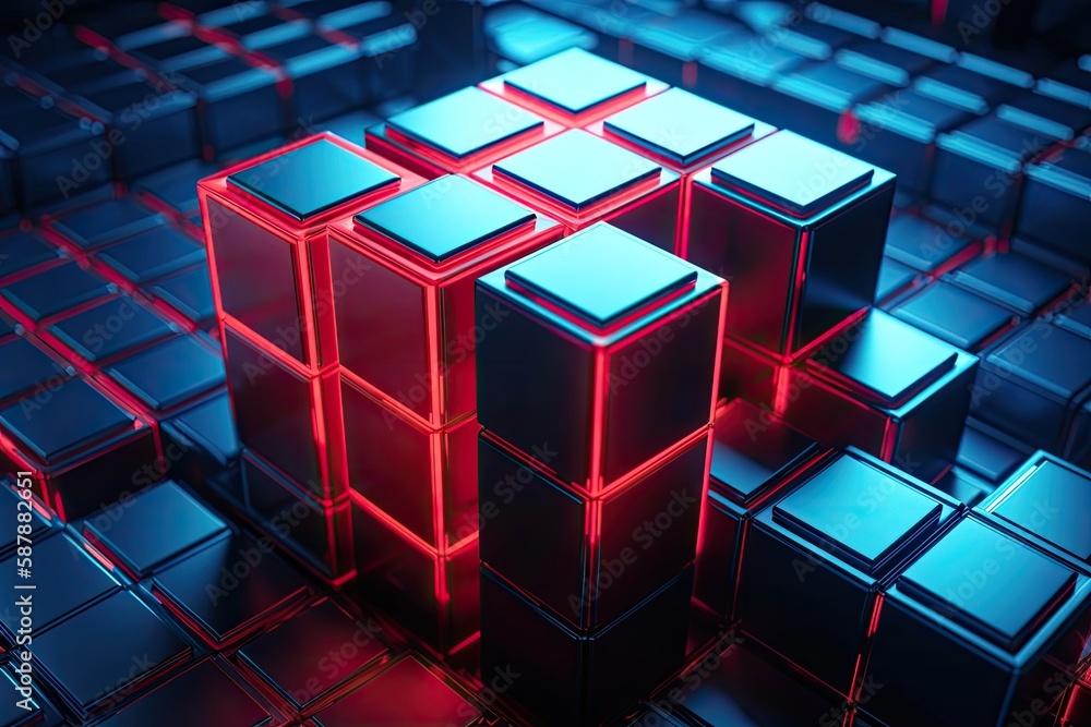 Illustration of stacked red and blue cubes. Generative AI