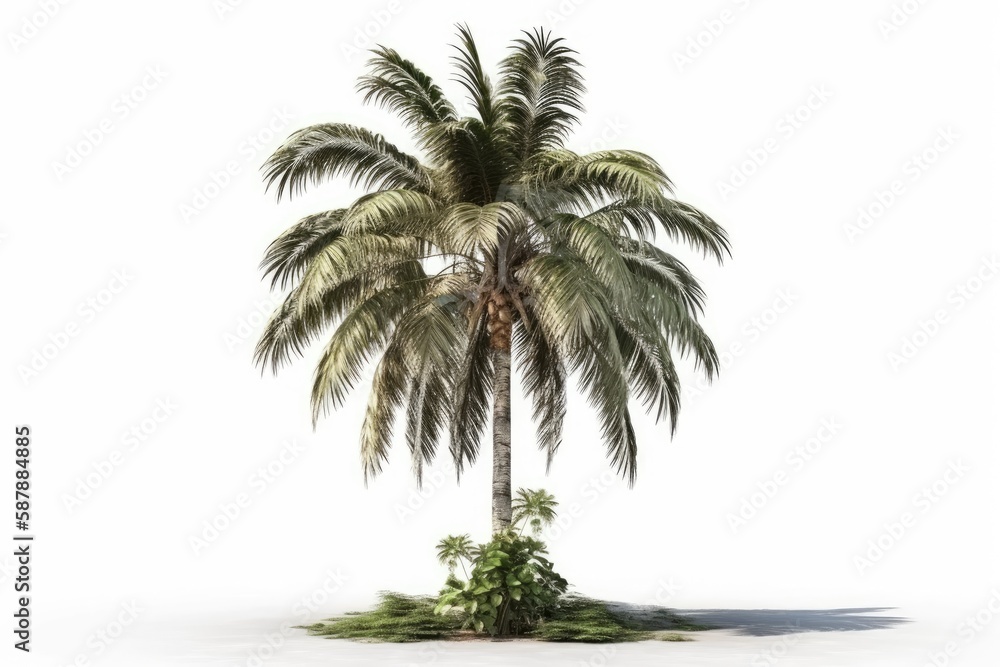 single palm tree on a plain white background. Generative AI