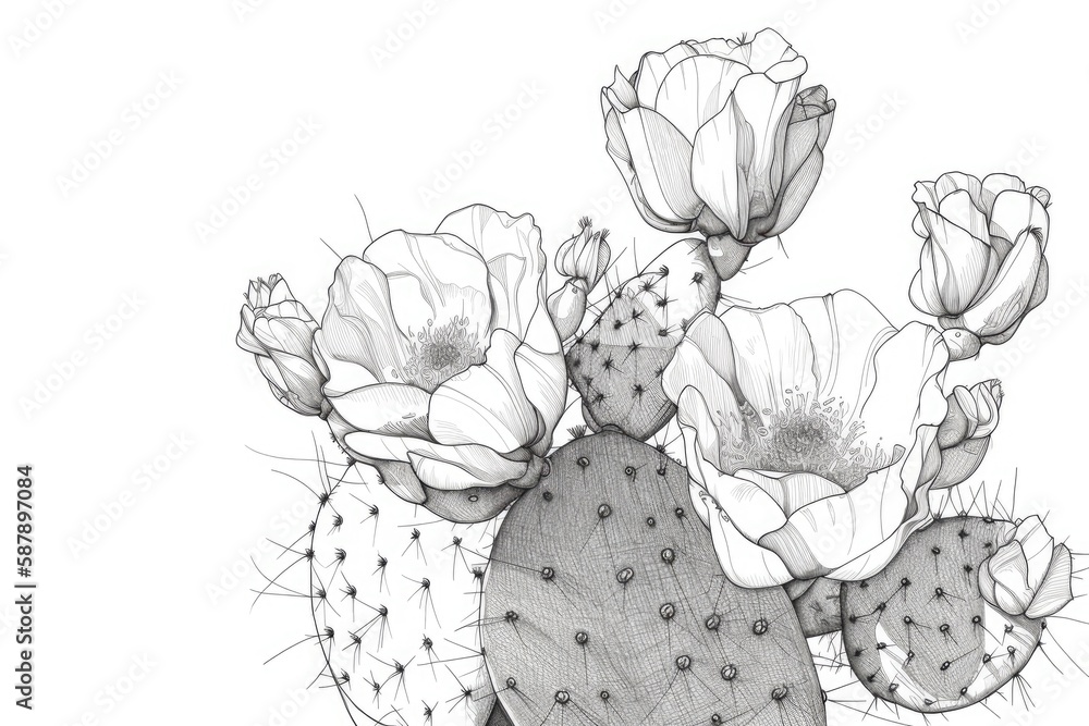 cactus and flowering plants in pencil. Generative AI