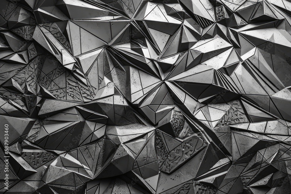 geometric patterned wall made up of triangles in black and white. Generative AI