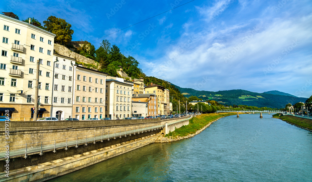 View of the Salzach river in Salzburg, Austria