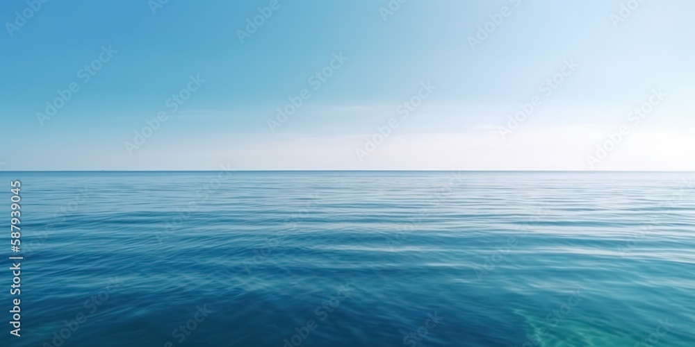 Panorama landscape of empty blue sea and sky blue background. Generative AI