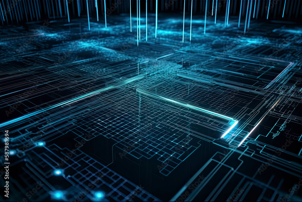 Computer geometric digital connection structure. Business inteligence technology background. Binary 