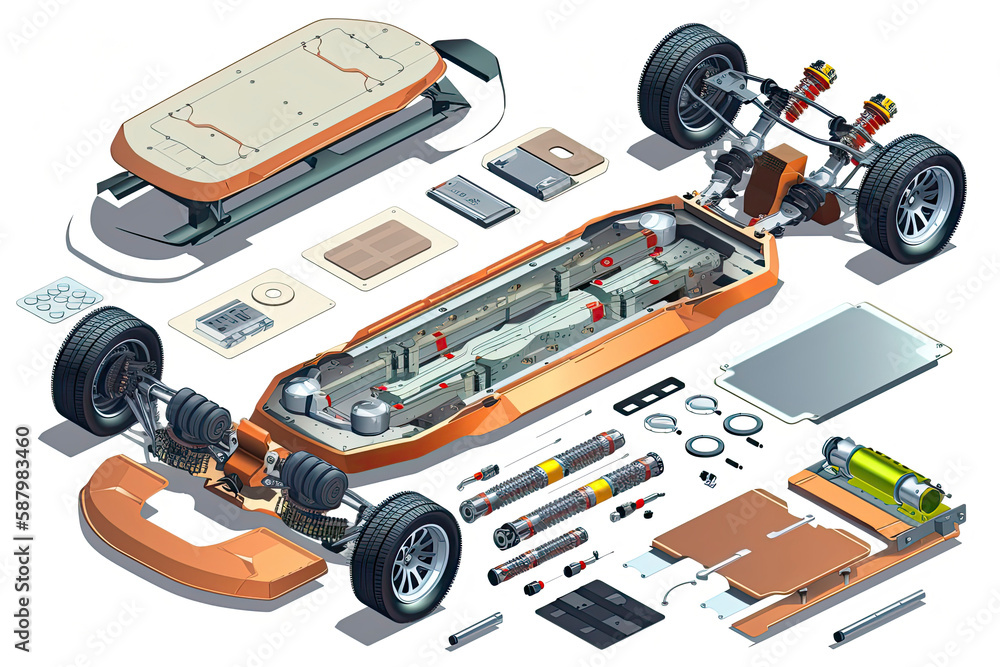 Modern electric car chassis design battery modular platform skateboard module pack board with wheels