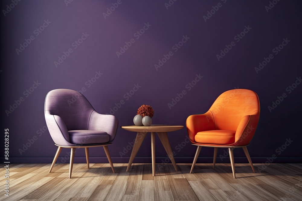 Illustration of Two Chairs Placed Side by Side on a Wooden Floo. Generative AI