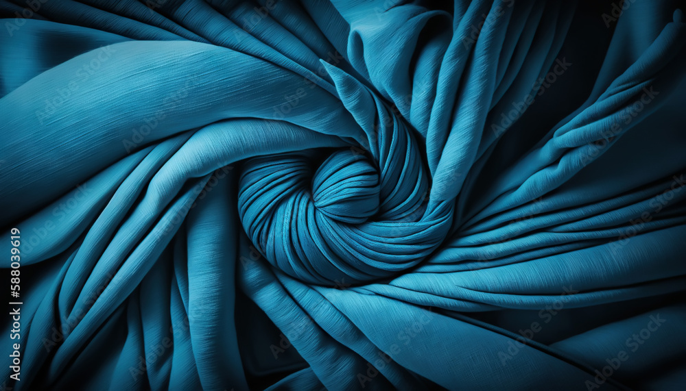 Blue fabric cloth texture for background, crumpled cotton. Generative AI