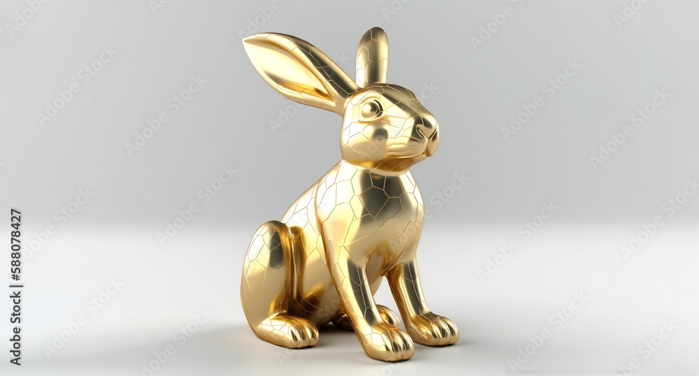 3d golden model of bunny isolated on gray color  , 