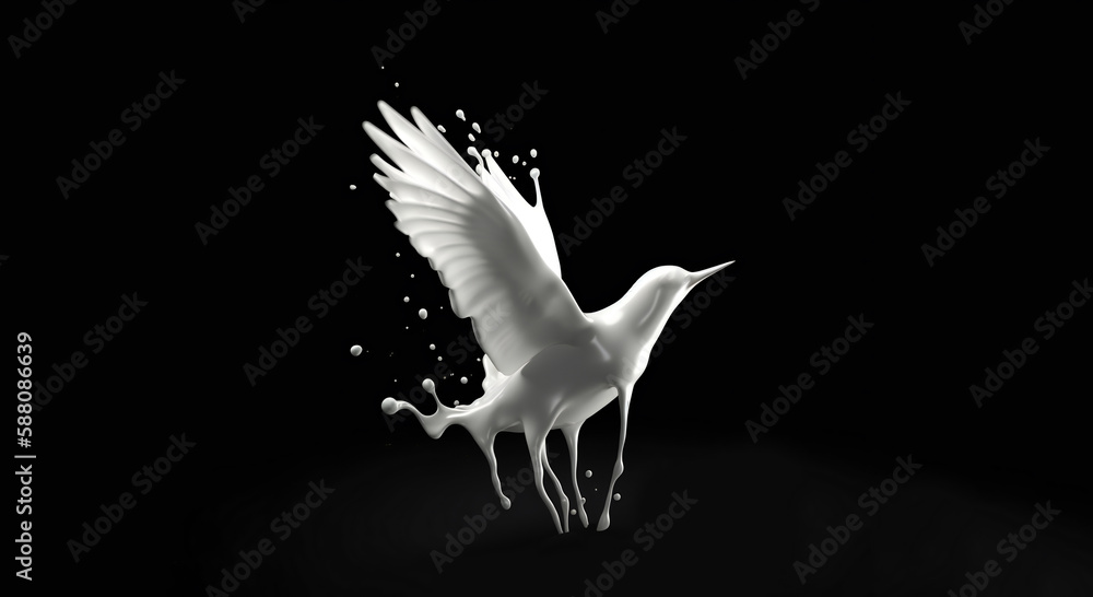 milk or white liquid splash of bird  isolated on black background 