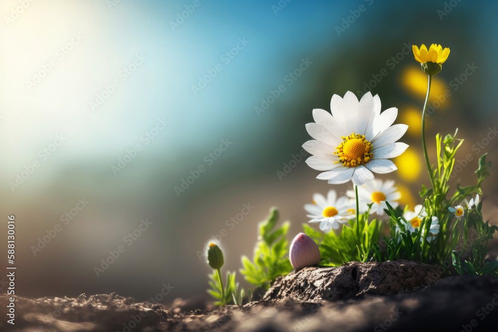 Natural flower background with copy space. Illustration AI Generative