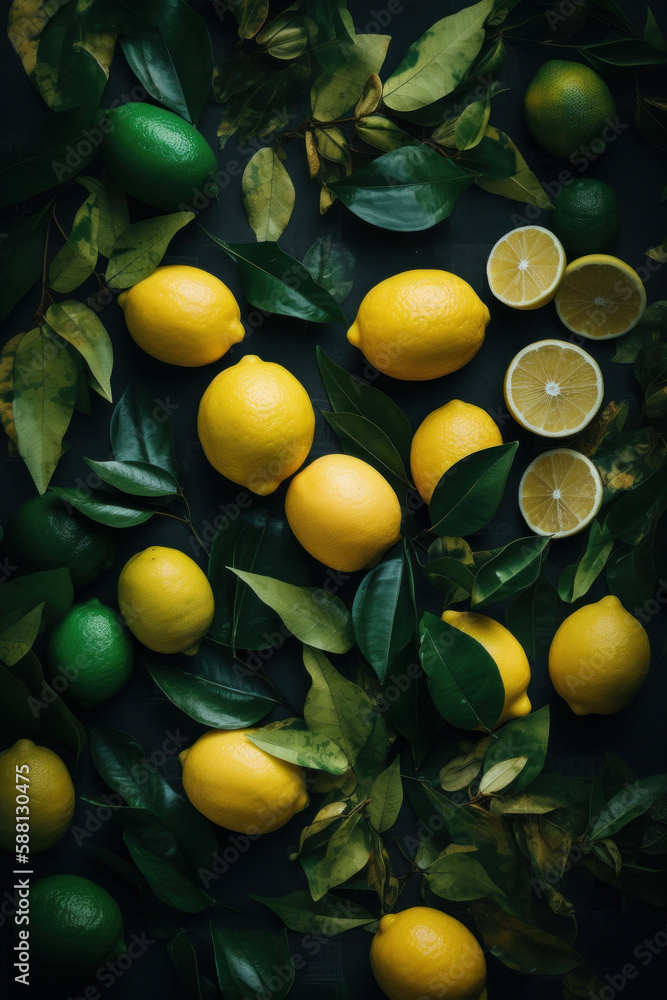 Natural background with lemon. Illustration AI Generative.