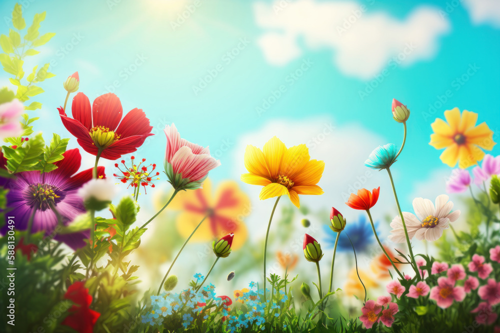 Natural flower background with copy space. Illustration AI Generative