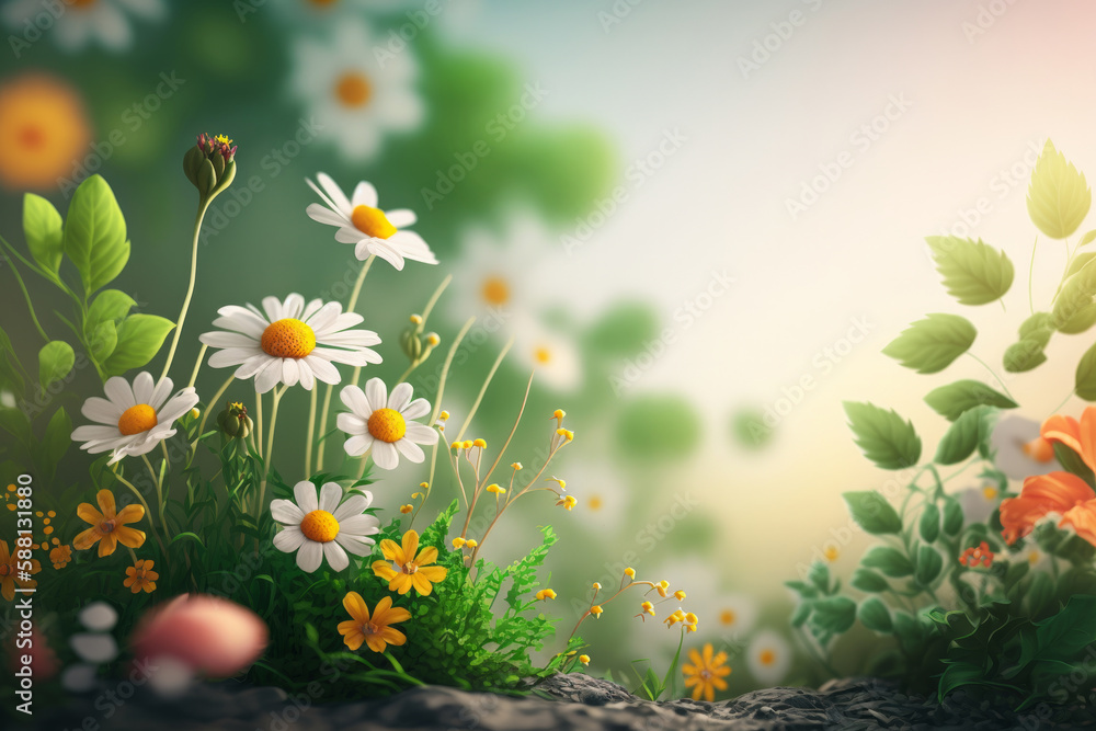 Natural flower background with copy space. Illustration AI Generative