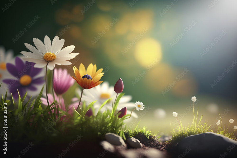 Natural flower background with copy space. Illustration AI Generative