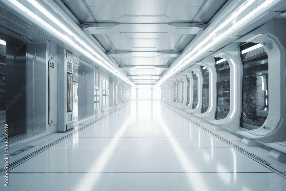 Bright and Open Hallway with Numerous Windows Allowing Natural Light to Fill the Space. Generative A