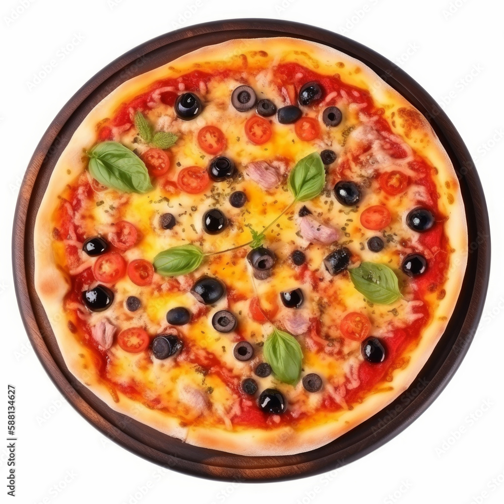 Hot pizza isolated. Illustration AI Generative.