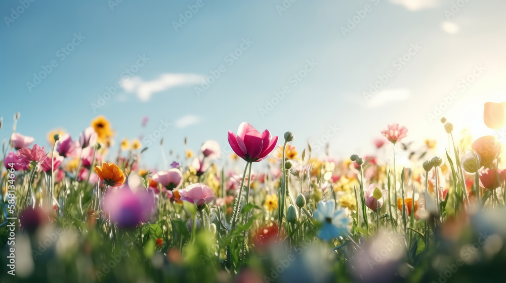 Natural flower background with copy space. Illustration AI Generative