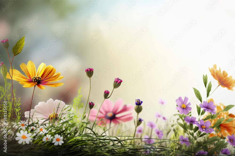 Natural flower background with copy space. Illustration AI Generative