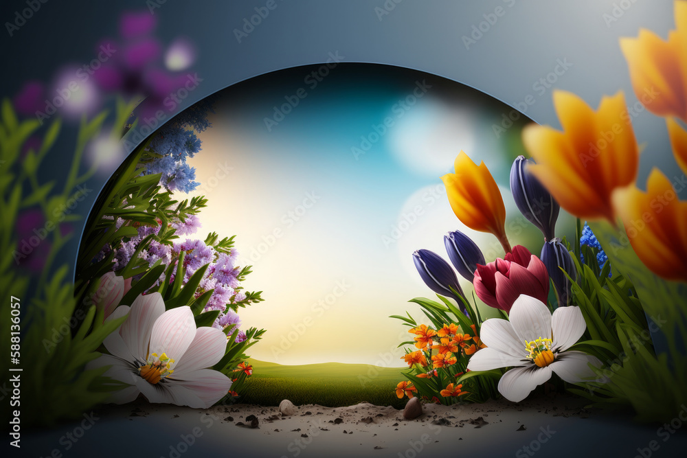 Natural flower background with copy space. Illustration AI Generative