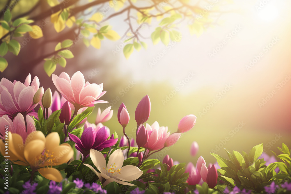 Natural flower background with copy space. Illustration AI Generative