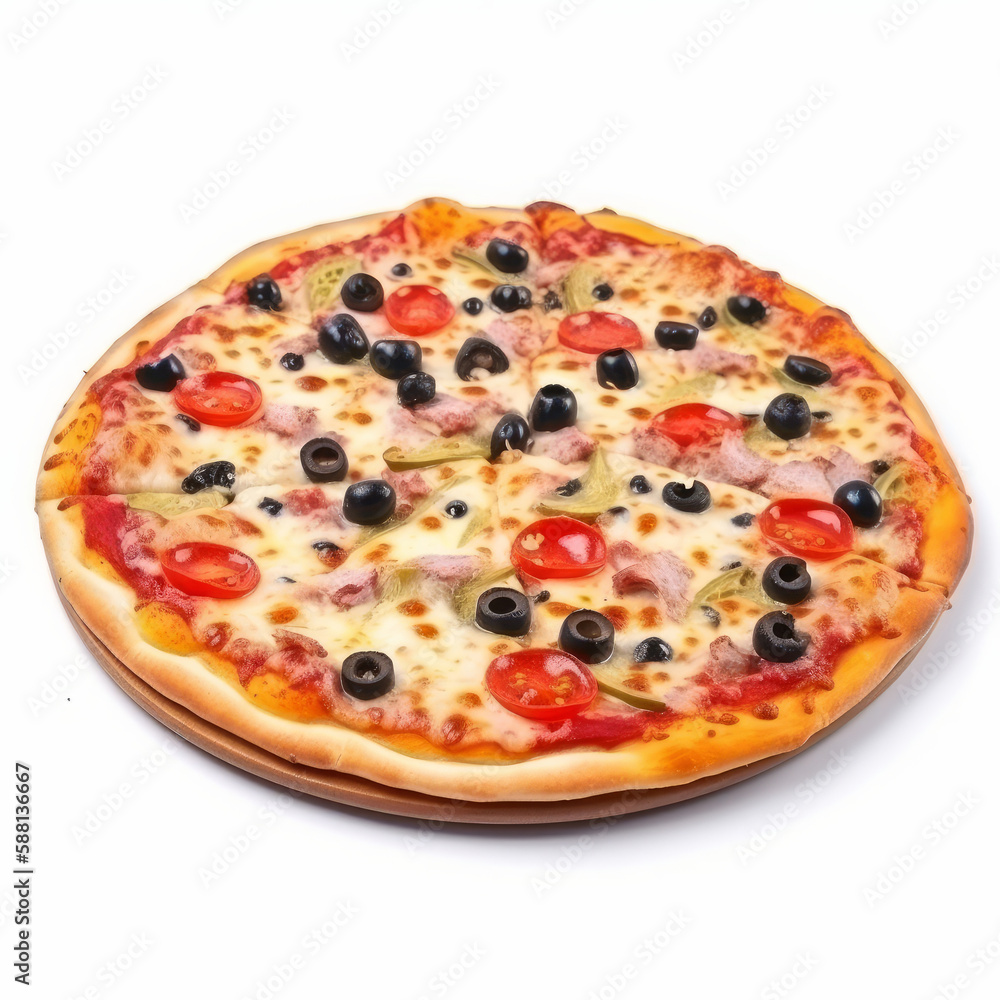 Hot pizza isolated. Illustration AI Generative.