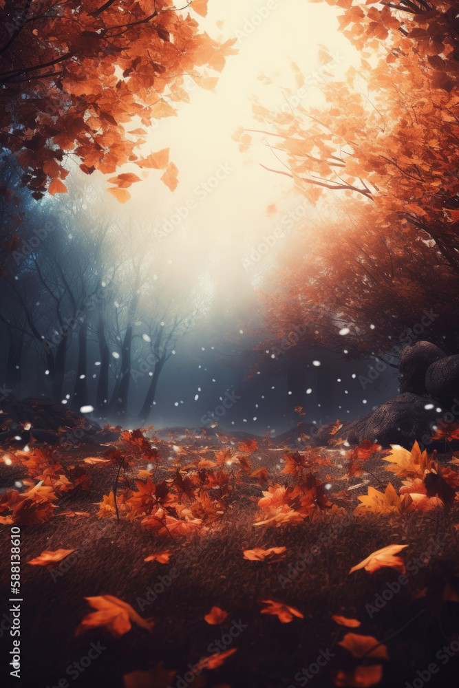 Magic autumn fall background. Illustration AI Generative