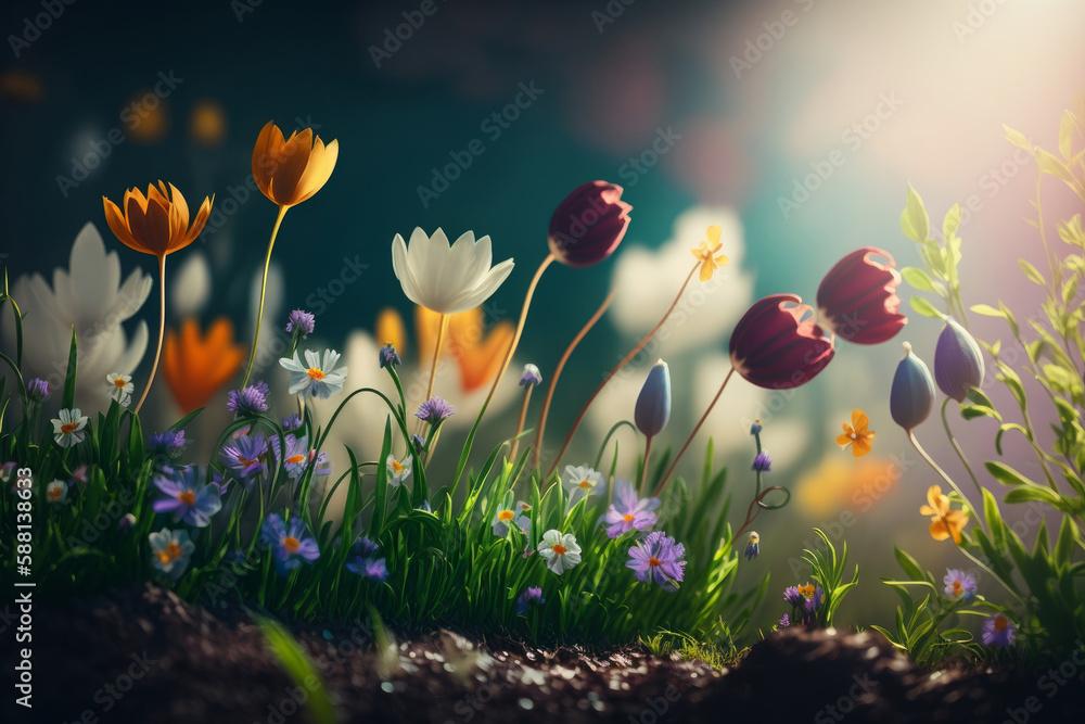 Natural flower background with copy space. Illustration AI Generative