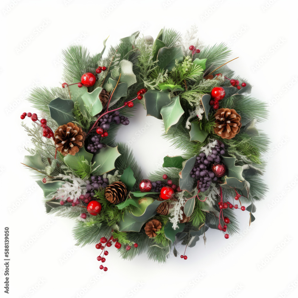 Christmas wreath isolated Illustration AI Generative.