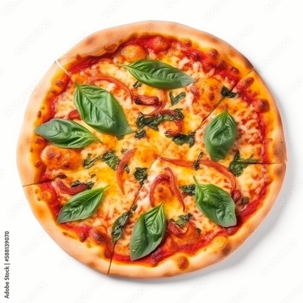 Hot pizza isolated. Illustration AI Generative.