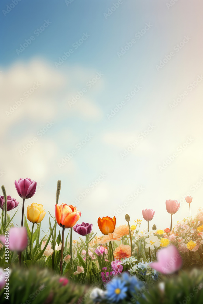 Natural flower background with copy space. Illustration AI Generative