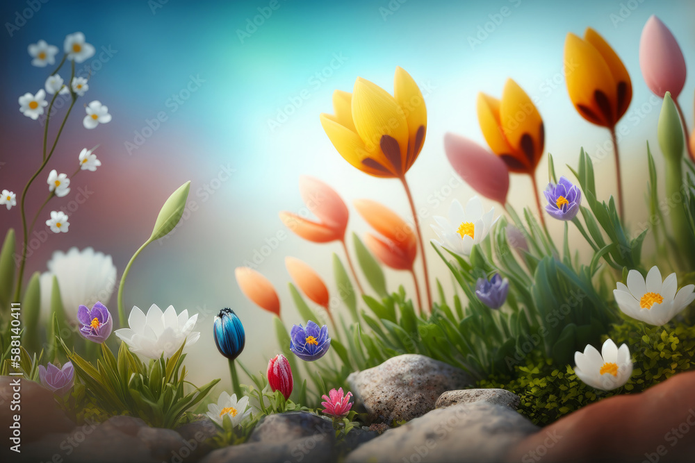 Natural flower background with copy space. Illustration AI Generative