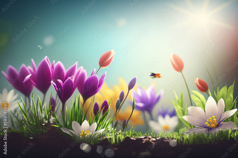 Natural flower background with copy space. Illustration AI Generative