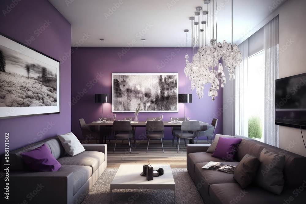 luxurious living room with elegant furniture and a grand chandelier. Generative AI