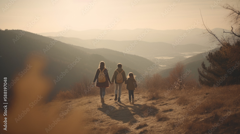 Happy family on summer walk.Generative AI