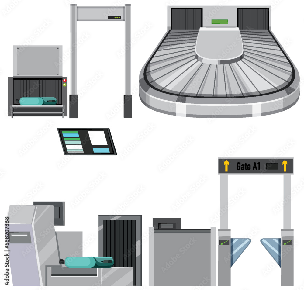 Baggage Carousel and Airport Elements Vector Collection