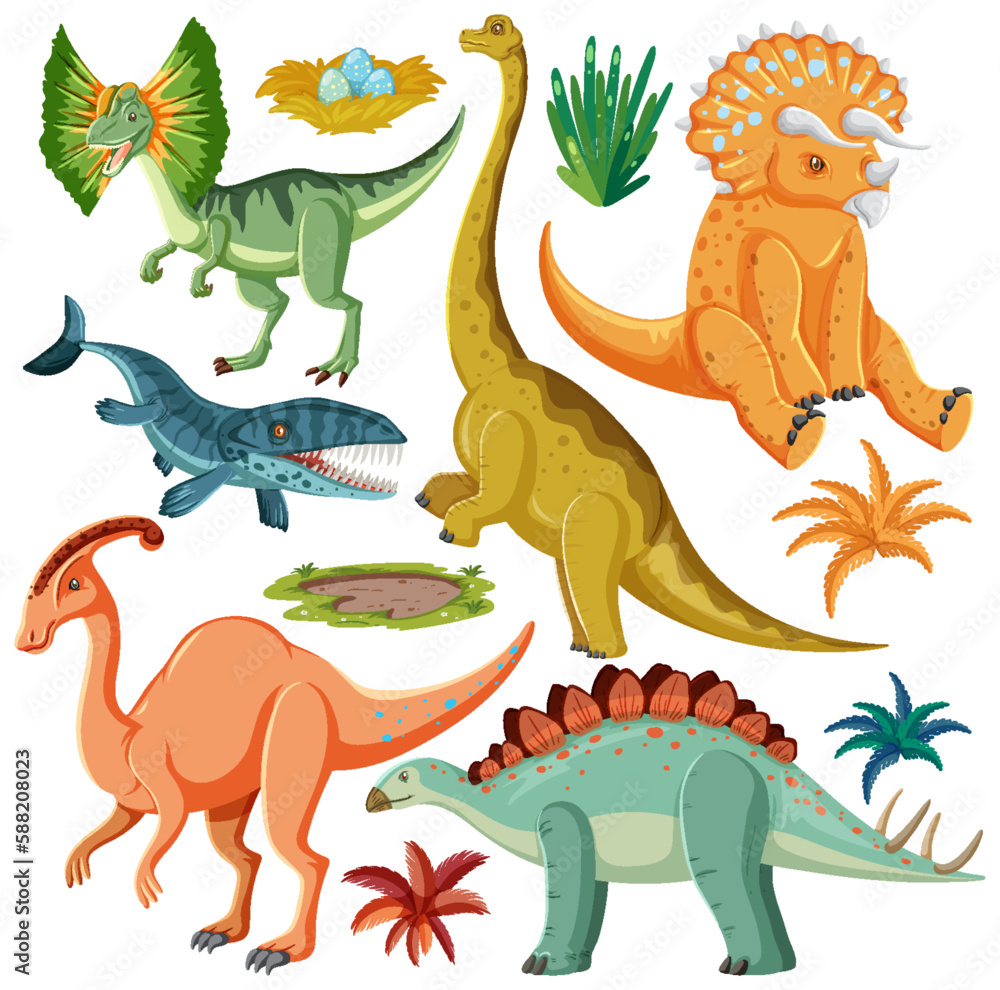 Dinosaur and Nature Elements Vector Collection