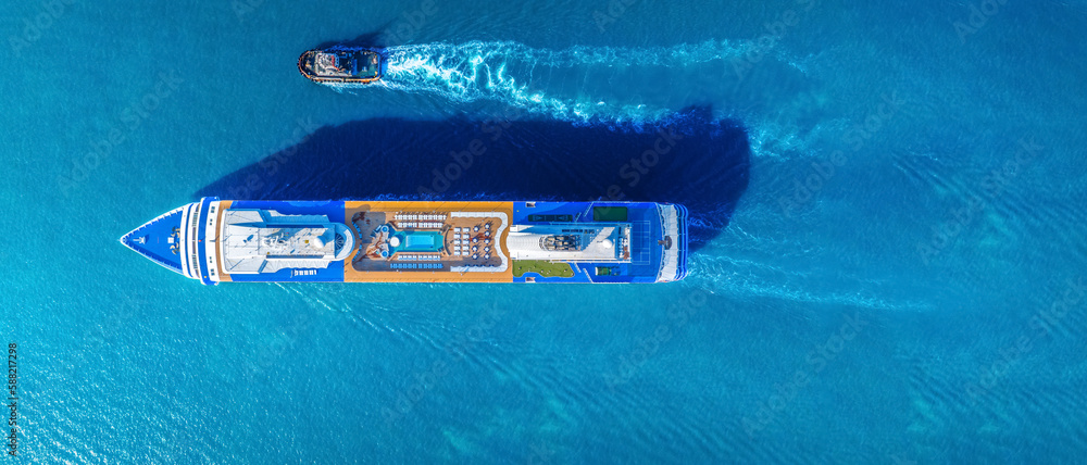 Cruise Ship, Cruise Liners beautiful white cruise ship above luxury cruise in the ocean sea at early