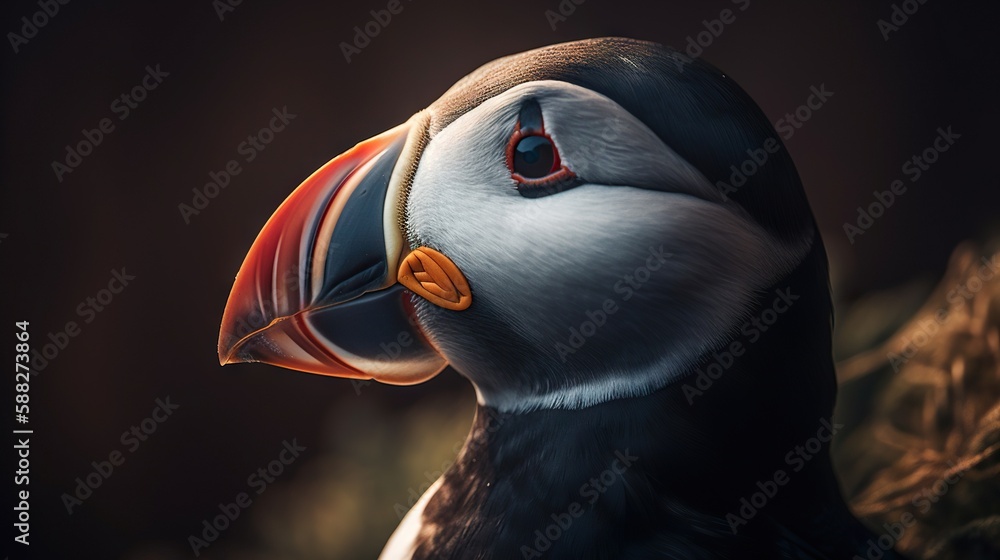 Atlantic puffin bird closeup. Generative AI