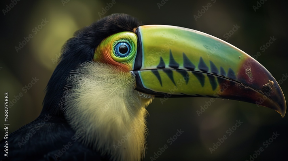 Keel-billed Toucan portrait in nature. Generative AI