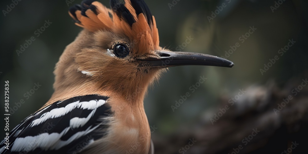 Hoopoe bird close up with forest background. Generative AI