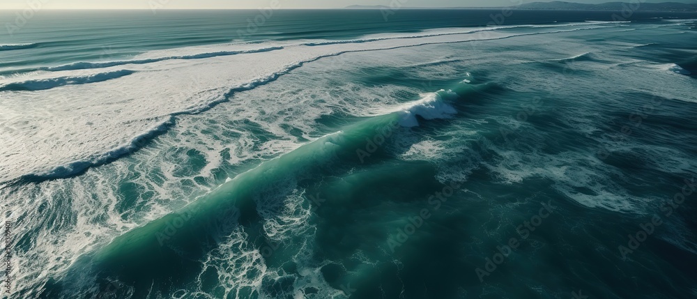 Top view of a beautiful tropical beach with sea waves.Aerial view. Panoramic shot. Generative AI