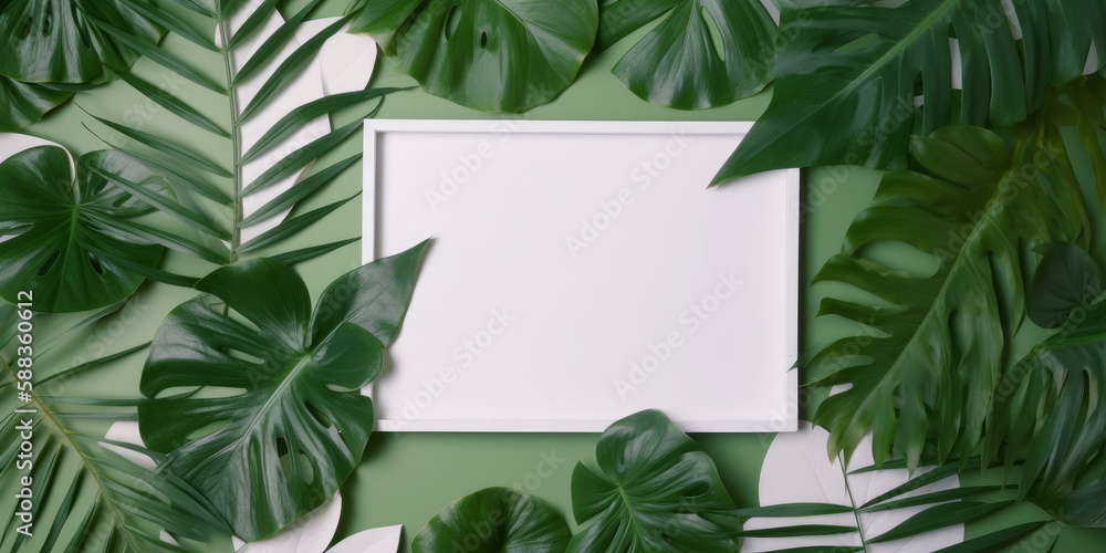 Tropical natural frame. Illustration AI Generative